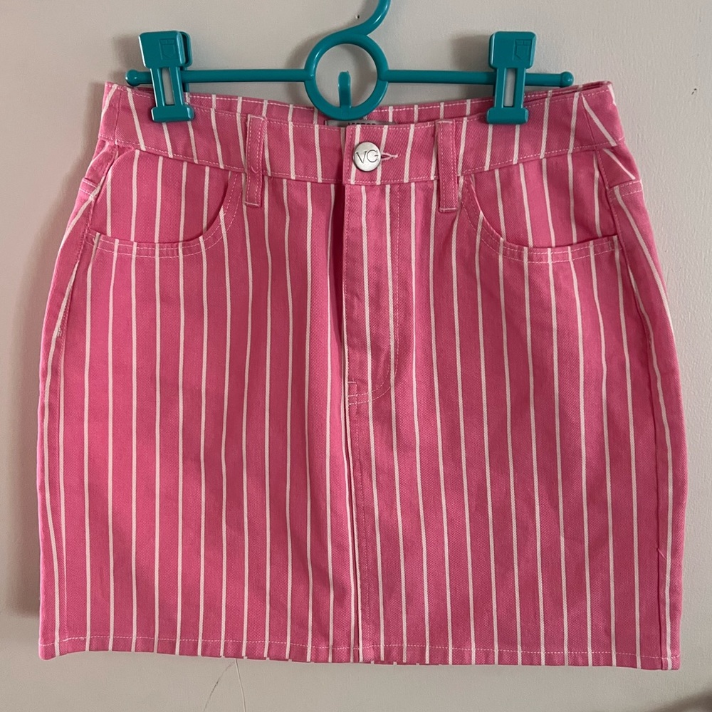 Victor Glemaud striped light pink mini skirt